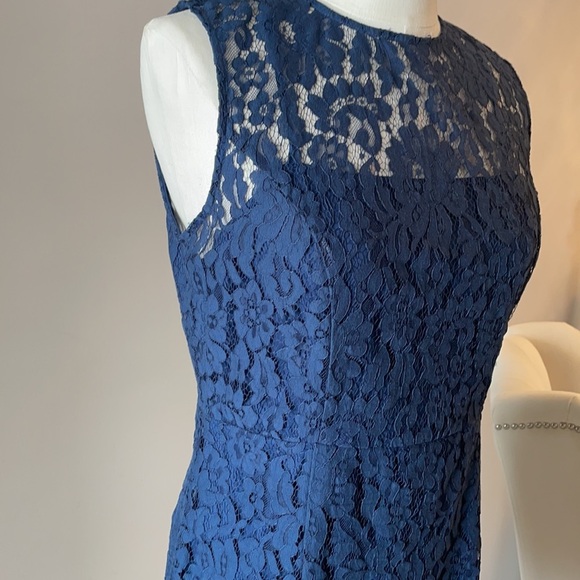 NWOT NY & company EVA MENDEZ NAVY FLORAL LACE OVERLAY Formal dress size 8 NAVY - Picture 8 of 16